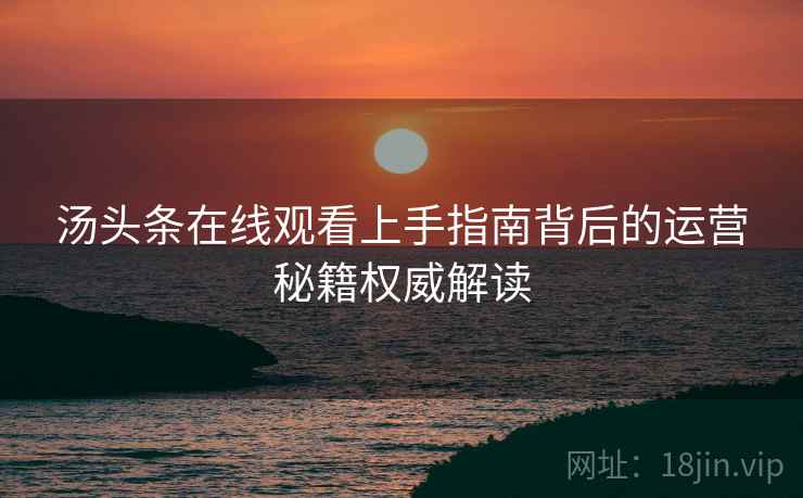 汤头条在线观看上手指南背后的运营秘籍权威解读